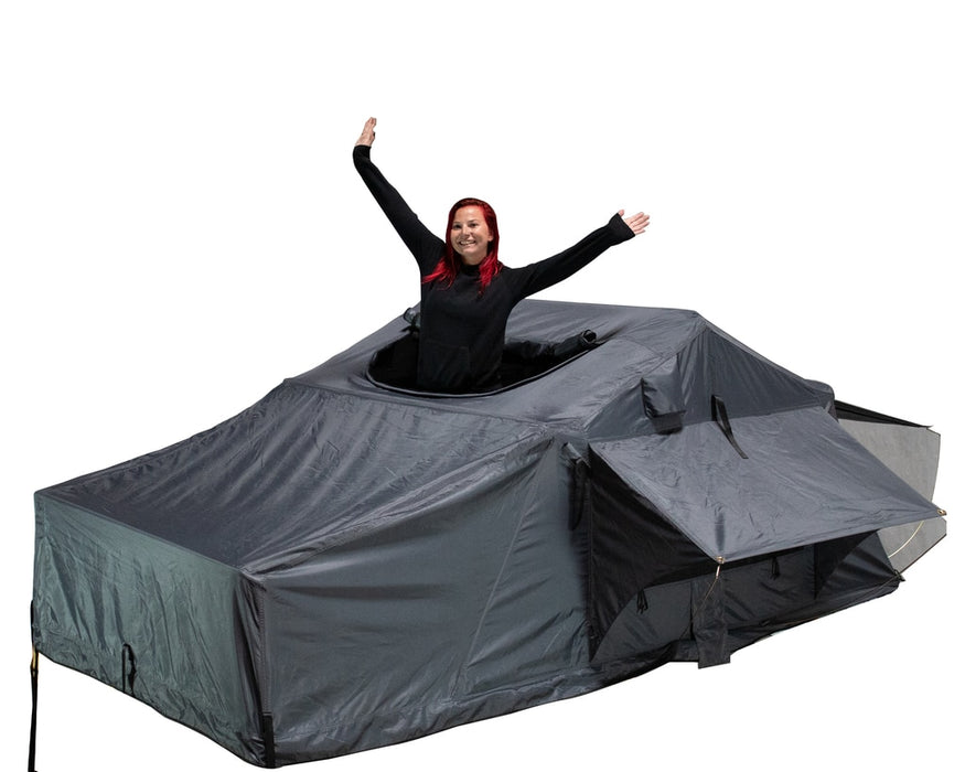 Overland Vehicle Systems 18031926 Roof Top Tent Extended 3 Person Roof Top Tent With Annex White/Dark Gray Rain Fly Black Cover Nomadic Arctic Overland Vehicle Systems - Truck Part Superstore