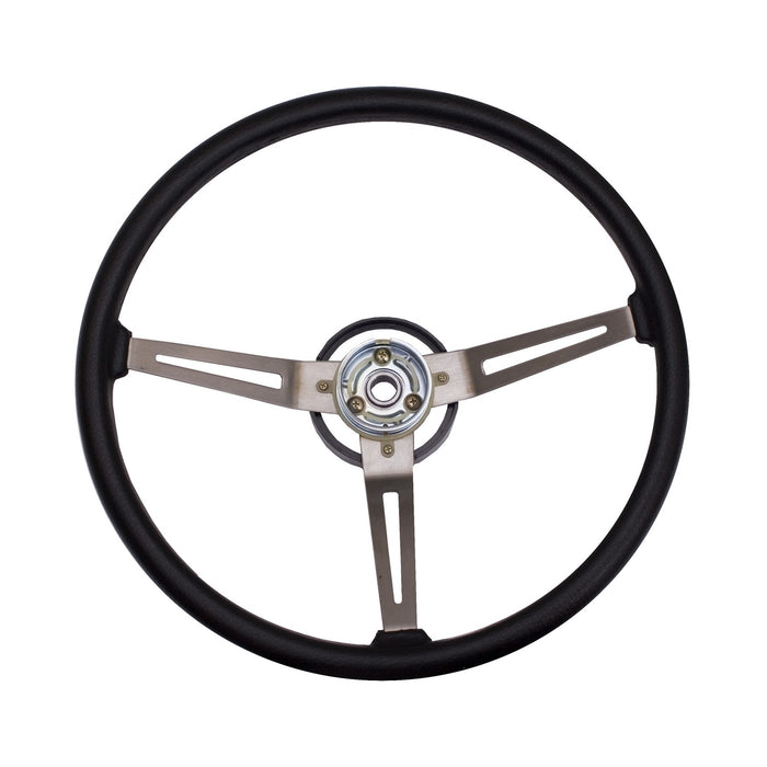Omix 18031.05 Steering Wheel; Metal 3-Spoke Design; Black w/Leather Trim; - Truck Part Superstore