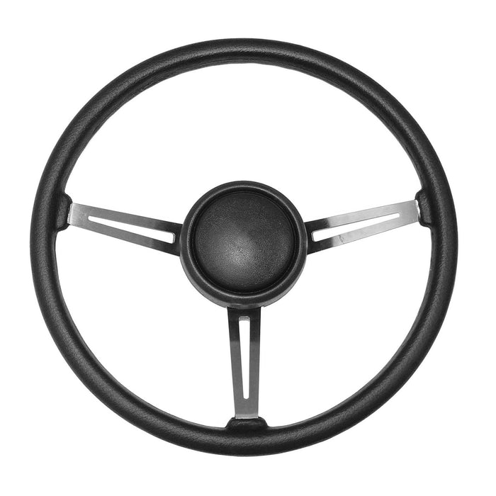 Omix 18031.07 Steering Wheel; 3-Spoke; w/Horn Button Cap; Black Vinyl; - Truck Part Superstore