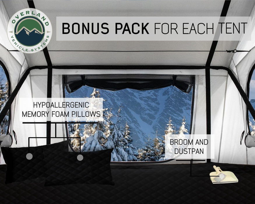 Overland Vehicle Systems 18039926 Roof Top Tent Extended 3 Person Roof Top Tent White Base/ Dark Gray Rain Fly Black Cover Nomadic Arctic Overland Vehicle Systems - Truck Part Superstore