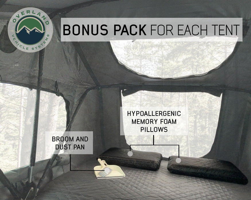 Overland Vehicle Systems 18049936 Roof Top Tent 4 Person Extended Roof Top Tent Dark Gray Base With Green Rain Fly With Bonus Pack Nomadic Overland Vehicle Systems - Truck Part Superstore