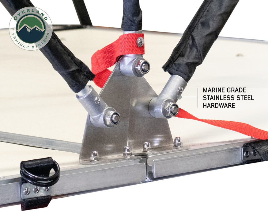 Overland Vehicle Systems 18049936 Roof Top Tent 4 Person Extended Roof Top Tent Dark Gray Base With Green Rain Fly With Bonus Pack Nomadic Overland Vehicle Systems - Truck Part Superstore