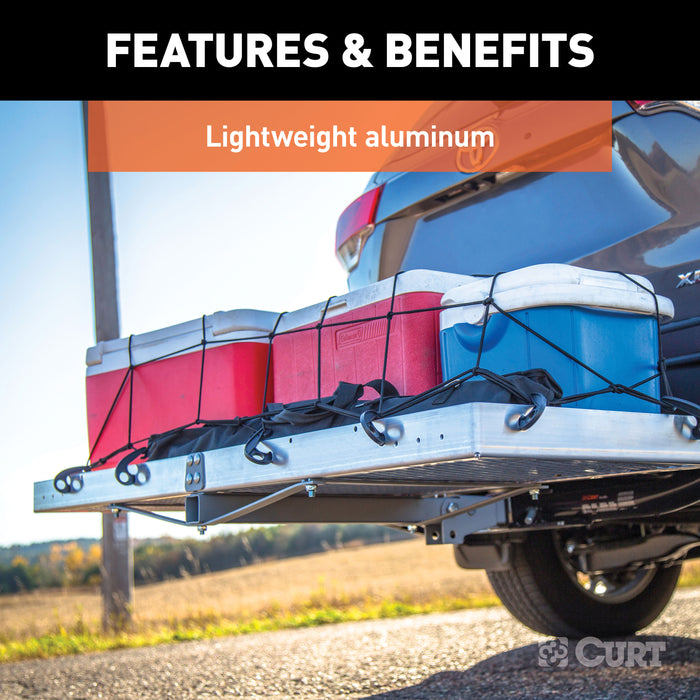 CURT 18100 60in. x 20in. Aluminum Tray-Style Cargo Carrier (Folding 2in. Shank; 500 lbs.) - Truck Part Superstore