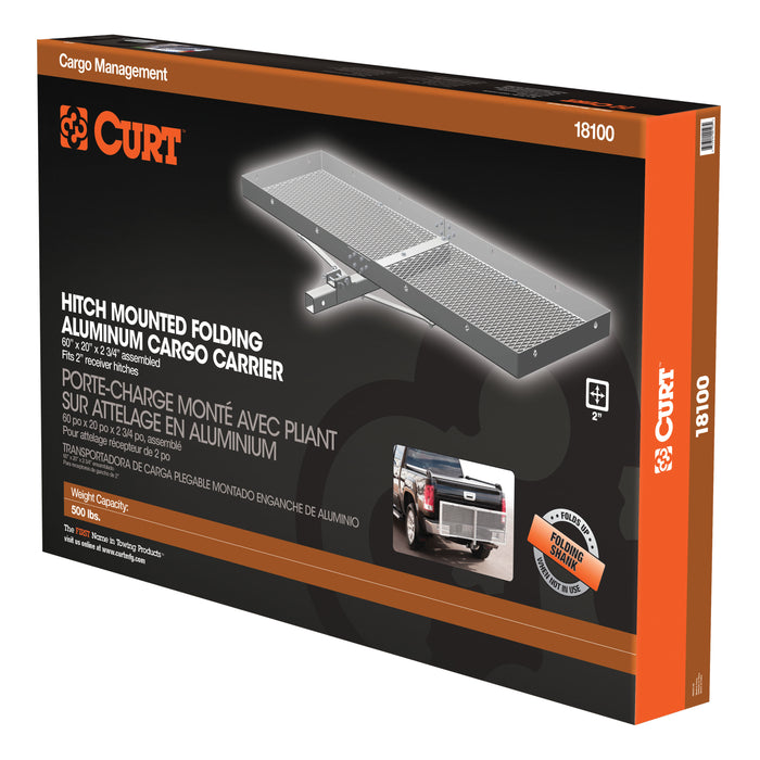 CURT 18100 60in. x 20in. Aluminum Tray-Style Cargo Carrier (Folding 2in. Shank; 500 lbs.) - Truck Part Superstore