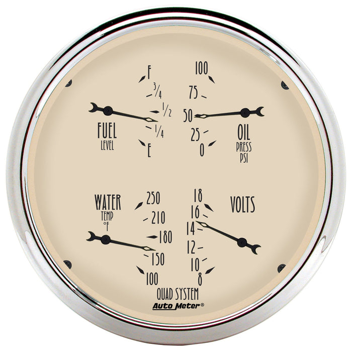 AutoMeter 1810 5in. QUAD GAUGE; 100 PSI/100-250 deg.F/8-18V/240-33 O; ANTIQUE BEIGE - Truck Part Superstore