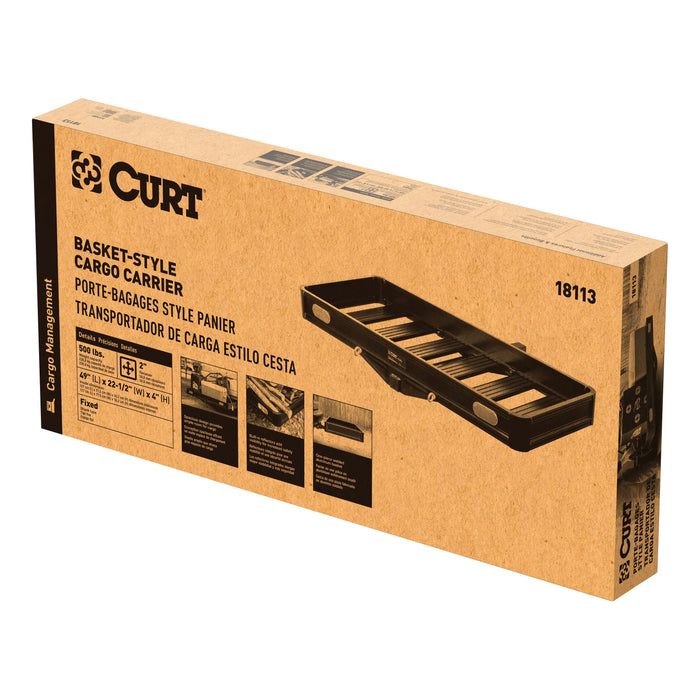 CURT 18113 49in. x 22in. Black Aluminum Basket Cargo Carrier (Fixed 2in. Shank; 500 lbs.) - Truck Part Superstore