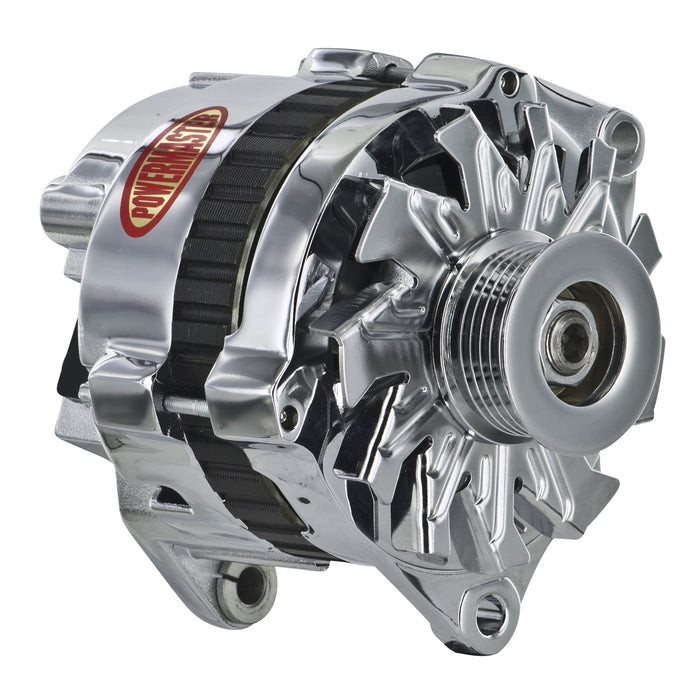 Powermaster Performance 18114 Alternator; CS130; Saddle Mount; 105 Amp; 85 Idle; 6 Groove Pulley; Chrome; - Truck Part Superstore
