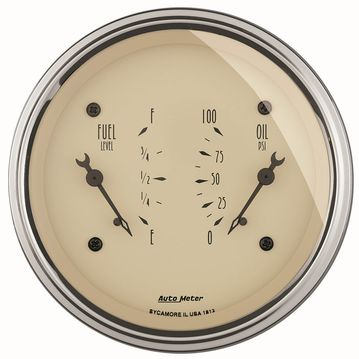 AutoMeter 1813 GAUGE; DUAL; FUEL/OILP; 3 3/8in.; 240OE-33OF/100PSI; ELEC; ANTQ BEIGE - Truck Part Superstore