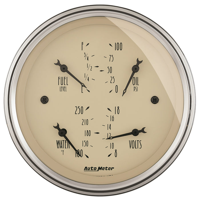 AutoMeter 1814 3-3/8in. QUAD GAUGE; 100 PSI/100-250 deg.F/8-18V/0-90 O; ANTIQUE BEIGE - Truck Part Superstore