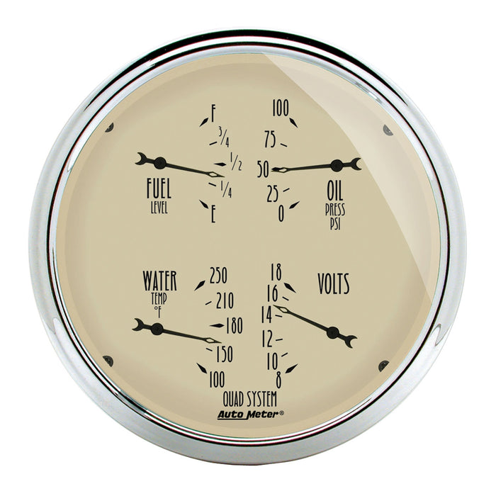AutoMeter 1819 5in. QUAD GAUGE; 100 PSI/100-250 deg.F/8-18V/0-90 O; ANTIQUE BEIGE - Truck Part Superstore