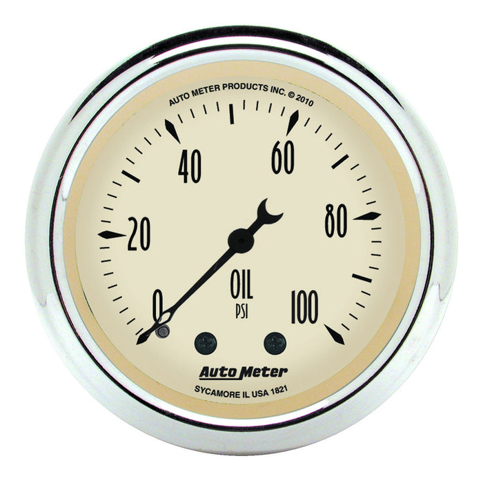 AutoMeter 1821 GAUGE; OIL PRESS; 2 1/16in.; 100PSI; MECH; ANTIQUE BEIGE - Truck Part Superstore