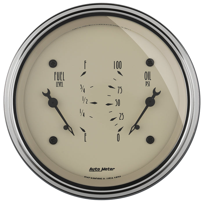 AutoMeter 1824 GAUGE; DUAL; FUEL/OILP; 3 3/8in.; 0OE-90OF/100PSI; ELEC; ANTQ BEIGE - Truck Part Superstore