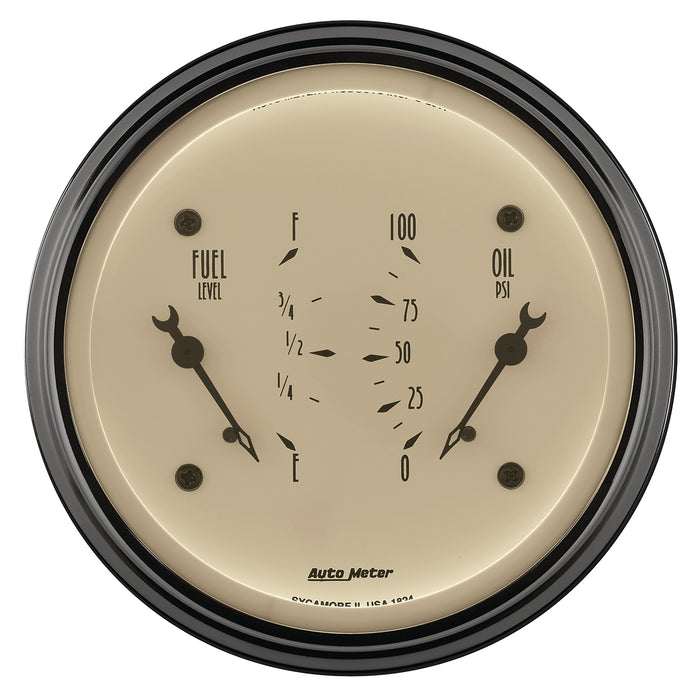 AutoMeter 1824 GAUGE; DUAL; FUEL/OILP; 3 3/8in.; 0OE-90OF/100PSI; ELEC; ANTQ BEIGE - Truck Part Superstore