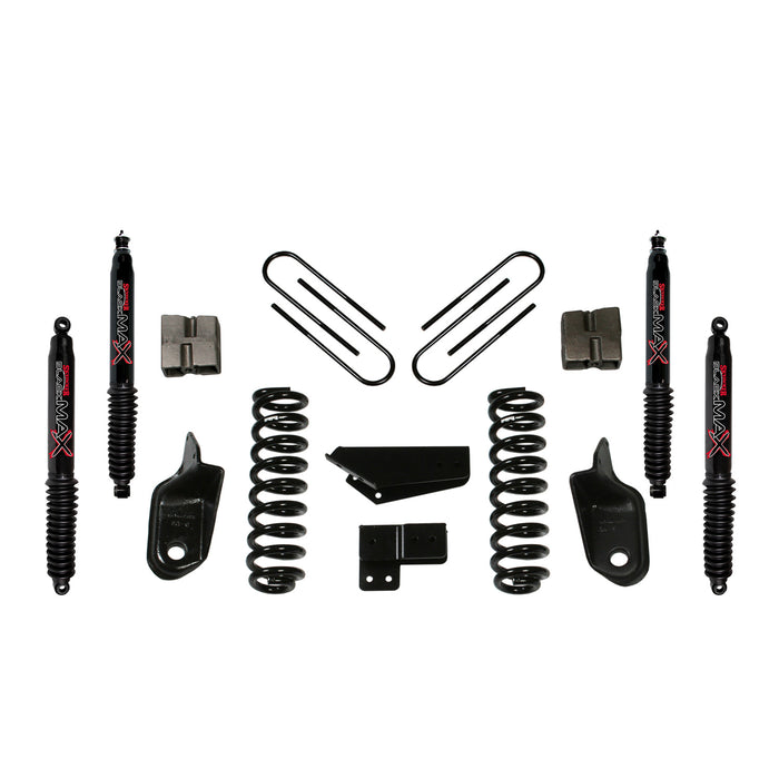 Skyjacker 184BK-B Suspension Lift Kit w/Shock Black MAX Shocks 4 Inch Lift Incl. Front Coil Springs Brackets Rear U Bolt Kit Rear Block Skyjacker - Truck Part Superstore