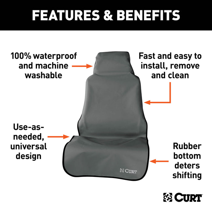 CURT 18500 Seat Defender 58in. x 23in. Removable Waterproof Grey Bucket Seat Cover - Truck Part Superstore