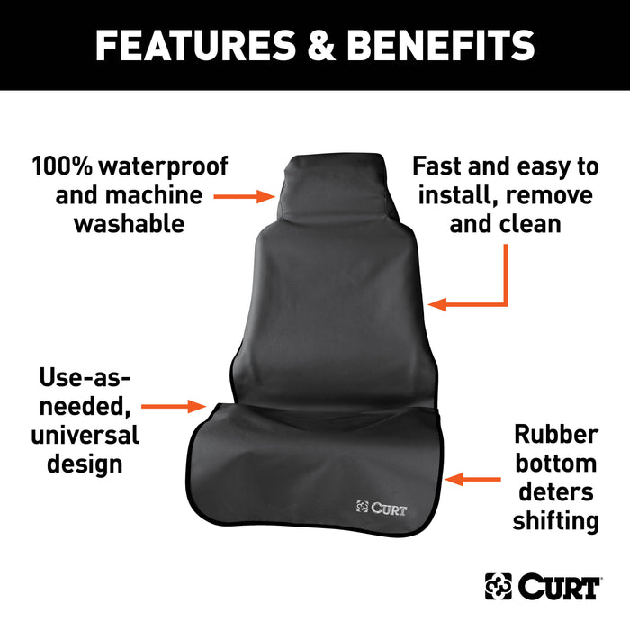 CURT 18501 Seat Defender 58in. x 23in. Removable Waterproof Black Bucket Seat Cover - Truck Part Superstore