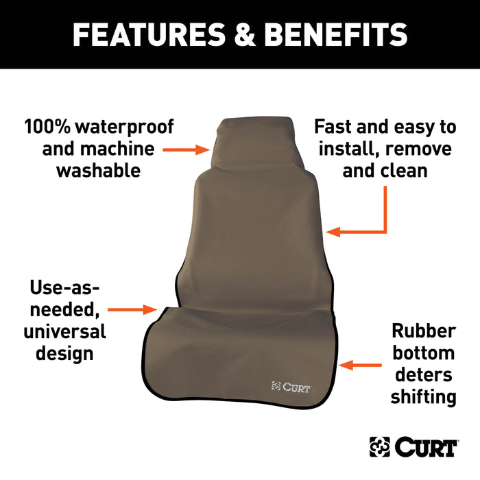 CURT 18502 Seat Defender 58in. x 23in. Removable Waterproof Brown Bucket Seat Cover - Truck Part Superstore