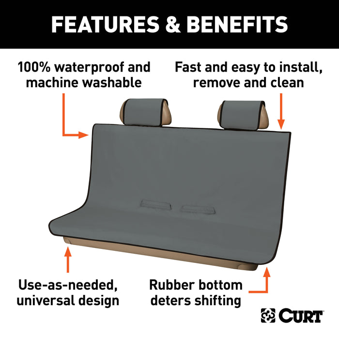 CURT 18510 Seat Defender 58in. x 55in. Removable Waterproof Grey Bench Seat Cover - Truck Part Superstore