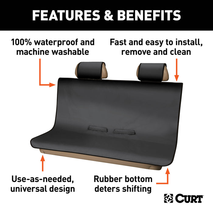 CURT 18511 Seat Defender 58in. x 55in. Removable Waterproof Black Bench Seat Cover - Truck Part Superstore