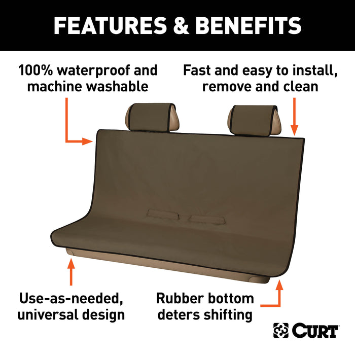 CURT 18512 Seat Defender 58in. x 55in. Removable Waterproof Brown Bench Seat Cover - Truck Part Superstore