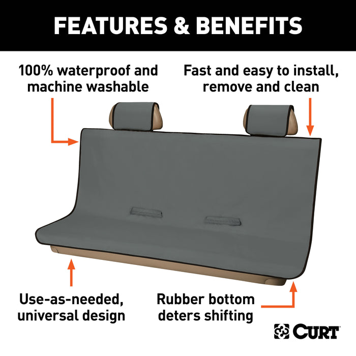 CURT 18520 Seat Defender 58in. x 63in. Removable Waterproof Grey XL Bench Truck Seat Cover - Truck Part Superstore