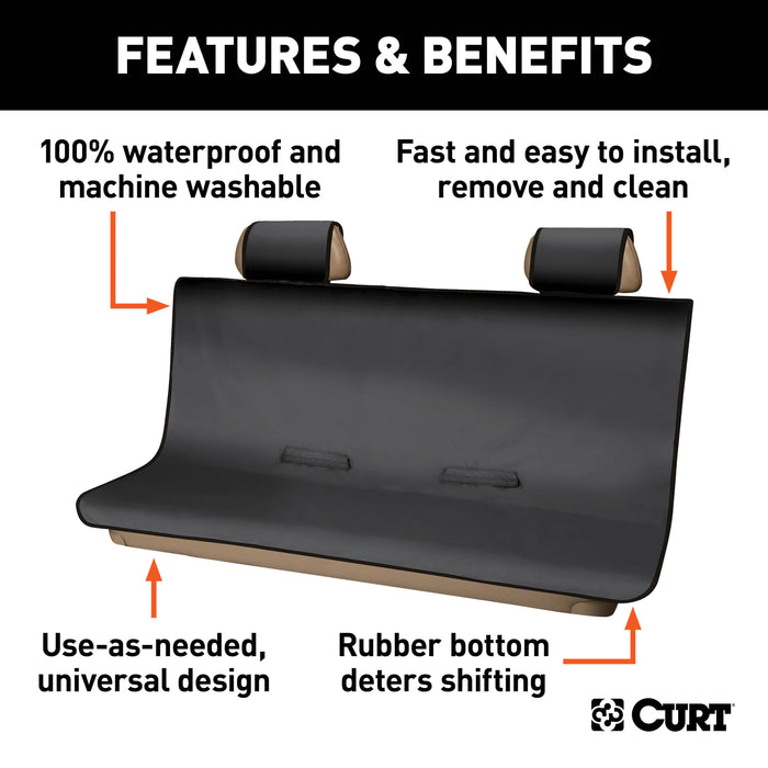CURT 18521 Seat Defender 58in. x 63in. Removable Waterproof Black XL Bench Truck Seat Cover - Truck Part Superstore