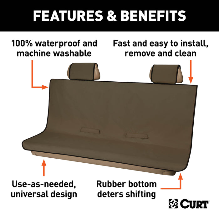 CURT 18522 Seat Defender 58in. x 63in. Removable Waterproof Brown XL Bench Truck Seat Cover - Truck Part Superstore