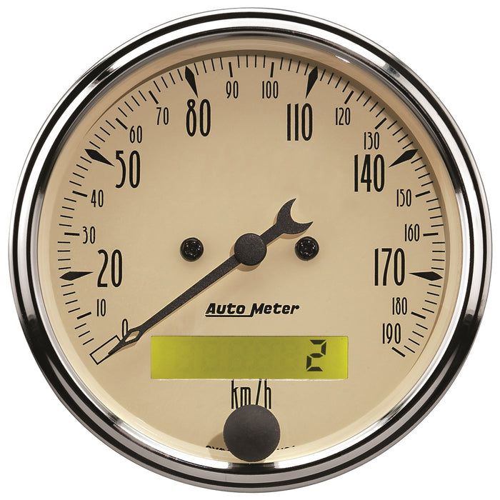 AutoMeter 1887-M GAUGE; SPEEDOMETER; 3 1/8in.; 190KM/H; ELEC. PROG. W/LCD ODO; ANTIQUE BEIGE - Truck Part Superstore