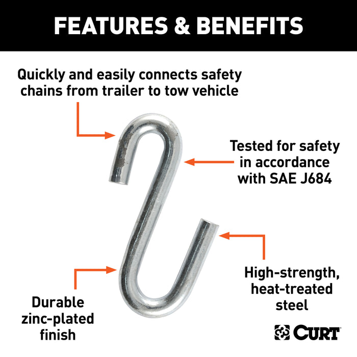 CURT 81640 CURT 81640 13/32-Inch Certified Trailer Safety Chain S-Hook; 3;500 lbs - Truck Part Superstore