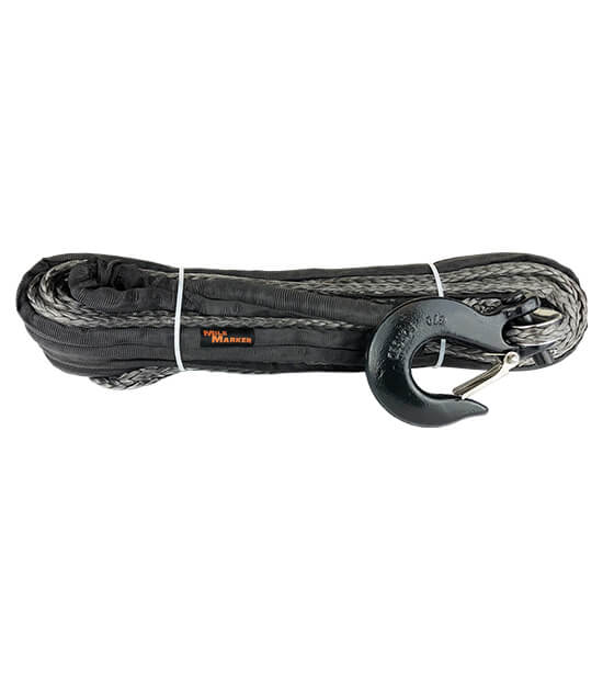 Mile Marker 19-52038-100C 100 Foot Synthetic Rope Assembly 3/8 Inch  x 100 Foot 17,600 LBS Break Force Black/Grey Includes Hook Mile Marker - Truck Part Superstore