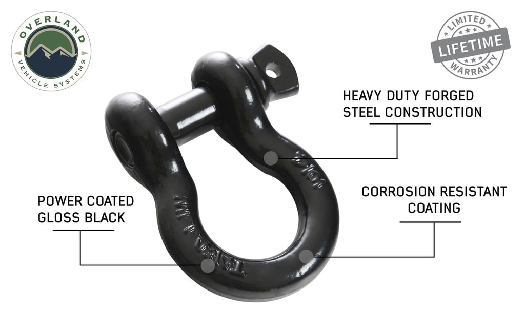 Overland Vehicle Systems 19019901 Recovery Shackle 3/4 Inch 4.75 Ton Steel Gloss Black Overland Vehicle Systems - Truck Part Superstore