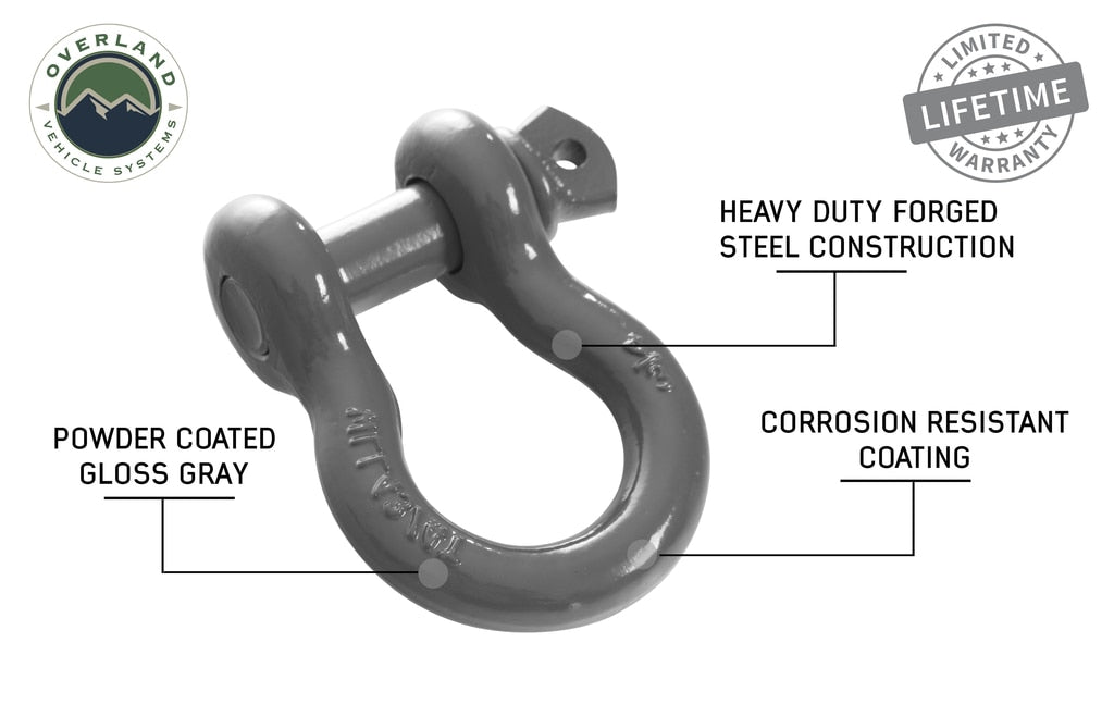 Overland Vehicle Systems 19019903 Recovery Shackle 3/4 Inch 4.75 Ton Gray Universal Overland Vehicle Systems - Truck Part Superstore