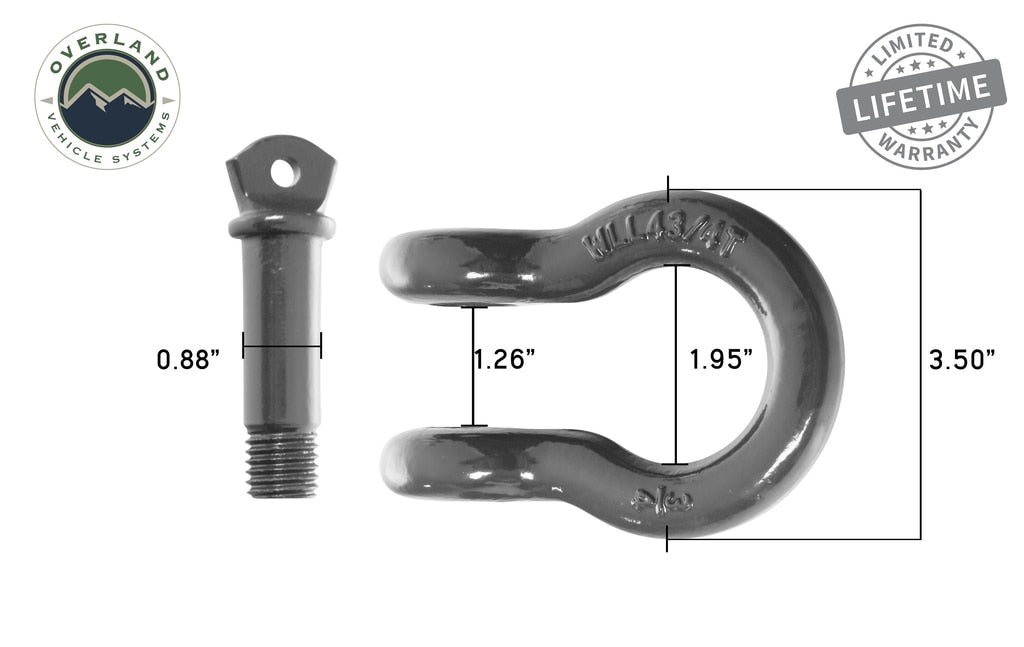 Overland Vehicle Systems 19019903 Recovery Shackle 3/4 Inch 4.75 Ton Gray Universal Overland Vehicle Systems - Truck Part Superstore