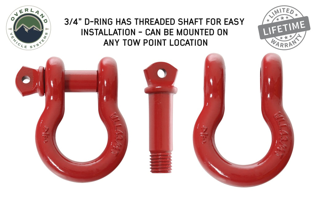 Overland Vehicle Systems 19019904 Recovery Shackle 3/4 Inch 4.75 Ton Steel Gloss Red Overland Vehicle Systems - Truck Part Superstore