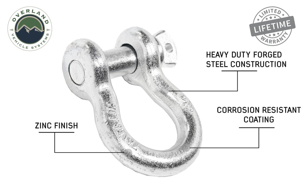 Overland Vehicle Systems 19019905 Recovery Shackle 3/4 Inch 4.75 Ton Steel Zinc Overland Vehicle Systems - Truck Part Superstore