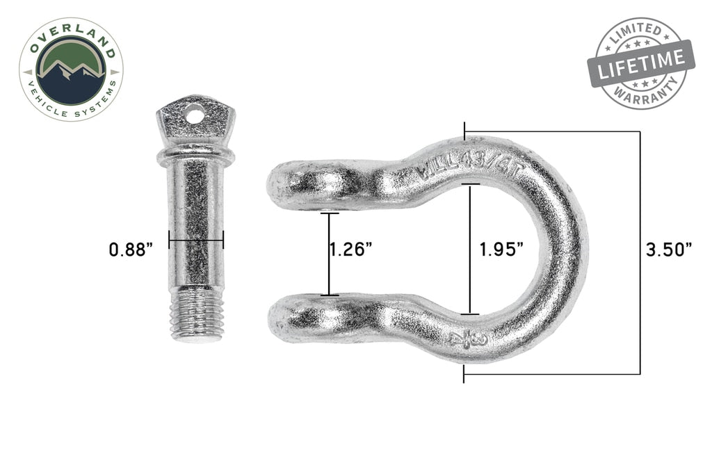 Overland Vehicle Systems 19019905 Recovery Shackle 3/4 Inch 4.75 Ton Steel Zinc Overland Vehicle Systems - Truck Part Superstore