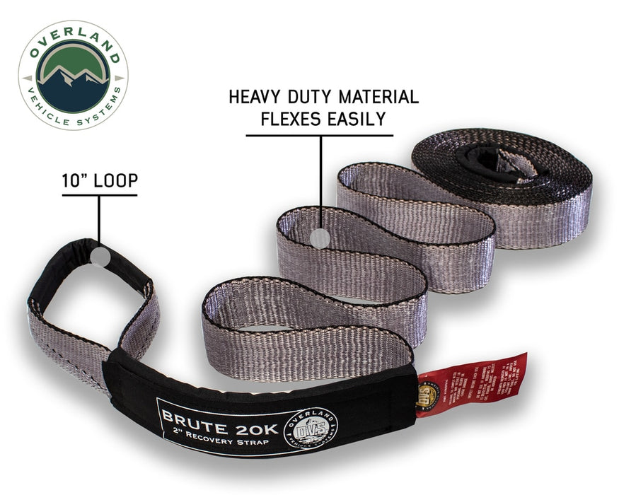 Overland Vehicle Systems 19059916 Tow Strap 20,000 lb 2 Inch x 30 Foot Gray With Black Ends & Storage Bag Overland Vehicle Systems - Truck Part Superstore