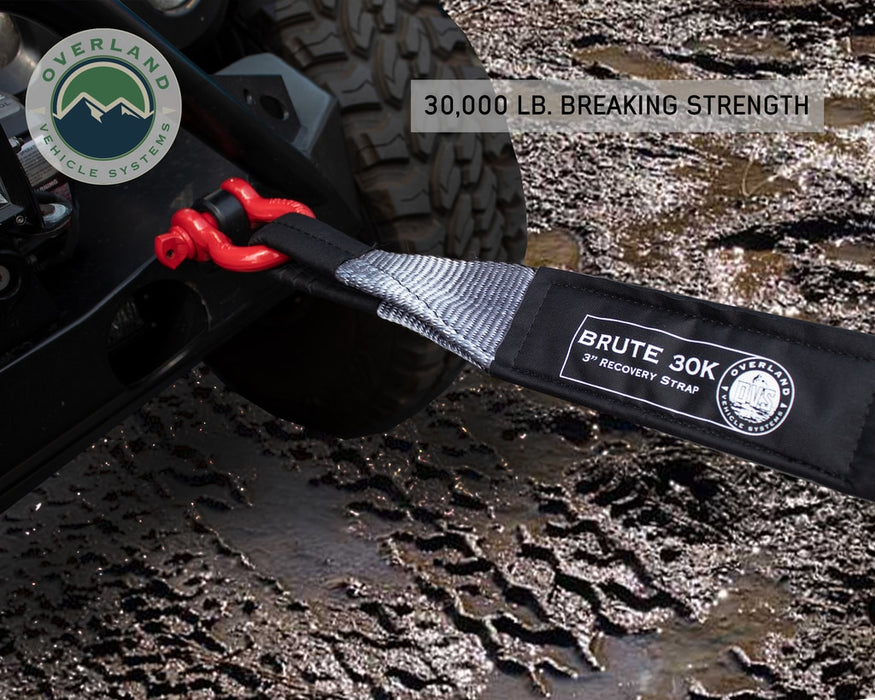 Overland Vehicle Systems 19069916 Tow Strap 30,000 lb 3 Inch x 30 foot Gray With Black Ends & Storage Bag Overland Vehicle Systems - Truck Part Superstore