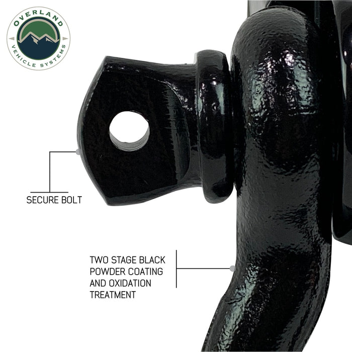 Overland Vehicle Systems 19109901 Receiver Mount Recovery Shackle 3/4 Inch 4.75 Ton With Dual Hole Black Universal Overland Vehicle Systems - Truck Part Superstore