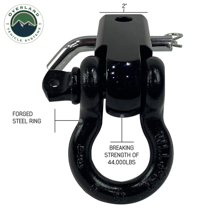 Overland Vehicle Systems 19109901 Receiver Mount Recovery Shackle 3/4 Inch 4.75 Ton With Dual Hole Black Universal Overland Vehicle Systems - Truck Part Superstore