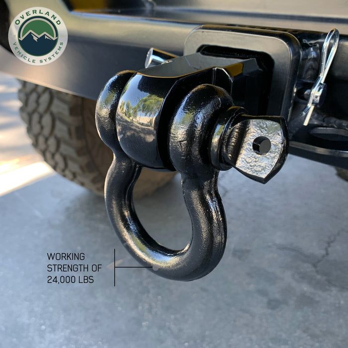 Overland Vehicle Systems 19109901 Receiver Mount Recovery Shackle 3/4 Inch 4.75 Ton With Dual Hole Black Universal Overland Vehicle Systems - Truck Part Superstore