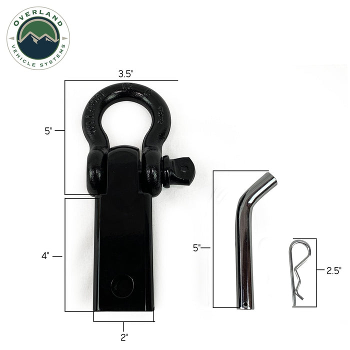 Overland Vehicle Systems 19109901 Receiver Mount Recovery Shackle 3/4 Inch 4.75 Ton With Dual Hole Black Universal Overland Vehicle Systems - Truck Part Superstore
