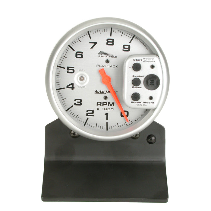 AutoMeter 19264 GAUGE; TACH; 5in.; 9K RPM; PEDESTAL W/RPM PLAYBACK; SILVER; PRO-CYCLE - Truck Part Superstore