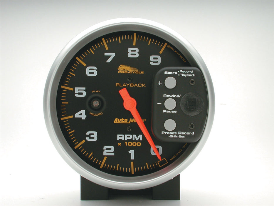 AutoMeter 19266 GAUGE; TACH; 5in.; 9K RPM; PEDESTAL W/RPM PLAYBACK; BLACK; PRO-CYCLE - Truck Part Superstore