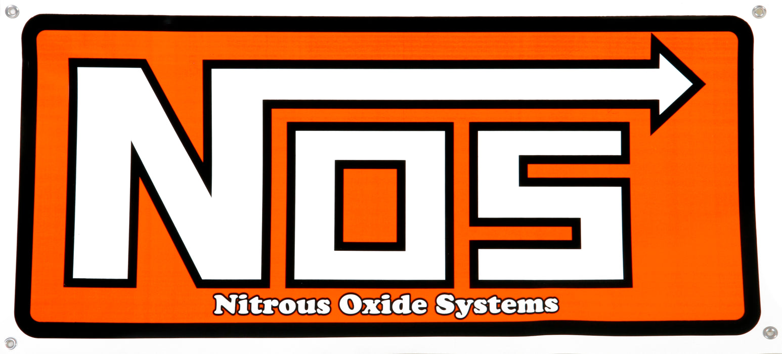 NOS/Nitrous Oxide System 19302NOS Banner; NOS Logo; Red; Vinyl; 38 in. x 18 in.; Incl. Grommets; - Truck Part Superstore