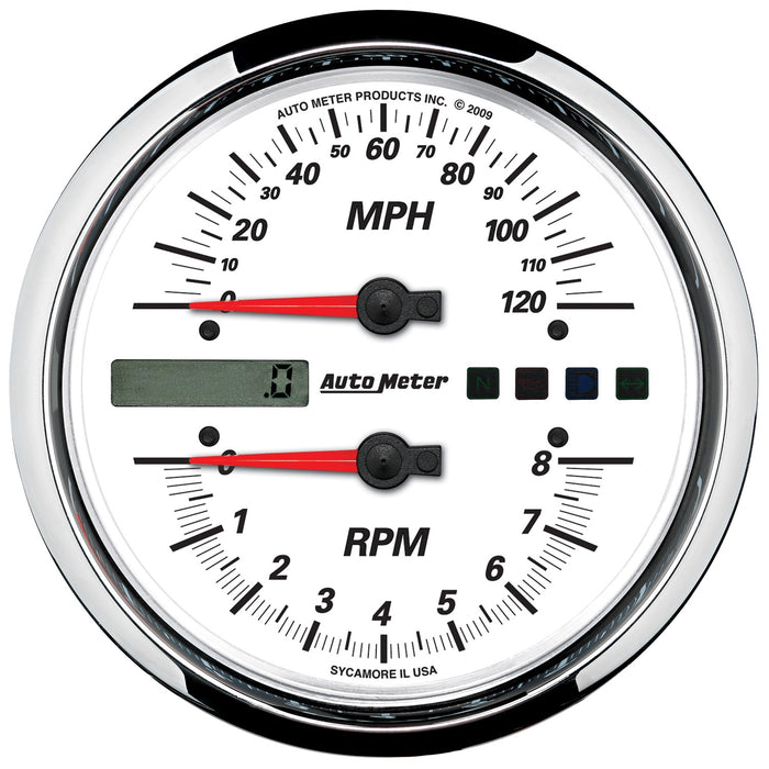 AutoMeter 19467 5in. DIRECT FIT TACHOMETER/SPEEDOMETER COMBO; 8K RPM/120 MPH; WHITE; PRO-CYCLE - Truck Part Superstore