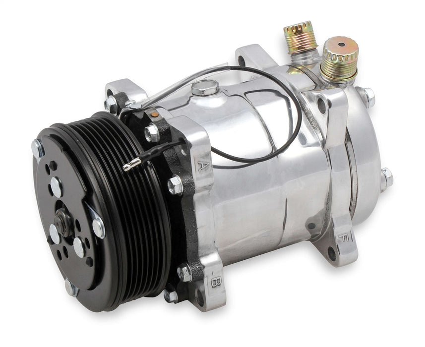 Holley 199-105 A/C Compressor; SD508 Sanden; Uses R134A; Polished; - Truck Part Superstore