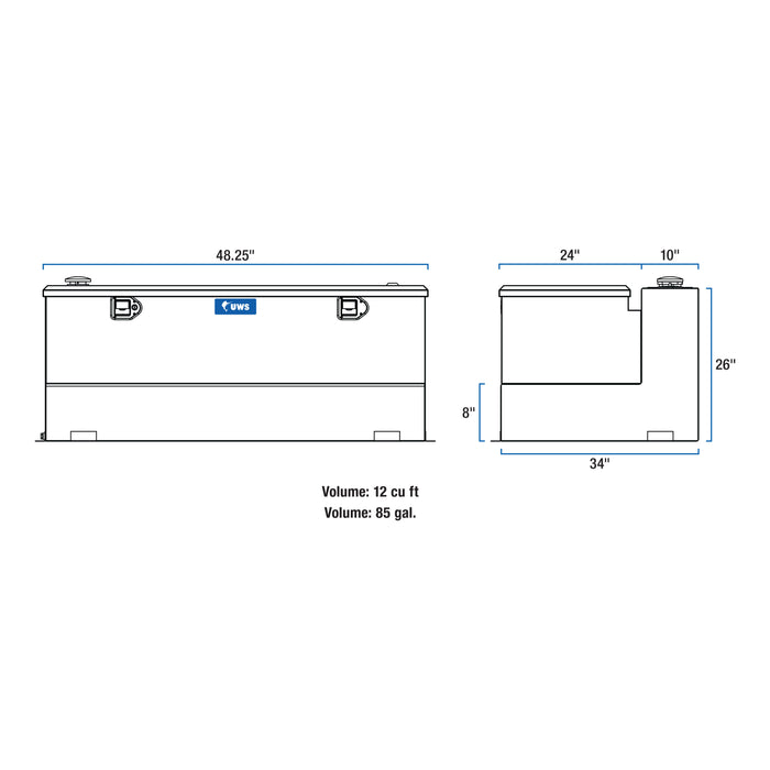 UWS ST-85-COMBO-MB Matte Black 85-Gallon Steel-Aluminum Combo Transfer Tank - Truck Part Superstore