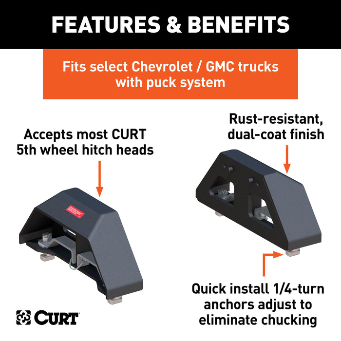CURT 16024 Puck 5th Wheel Legs; Select Silverado; Sierra HD; 8ft. Bed; 30K; Carbide Black - Truck Part Superstore