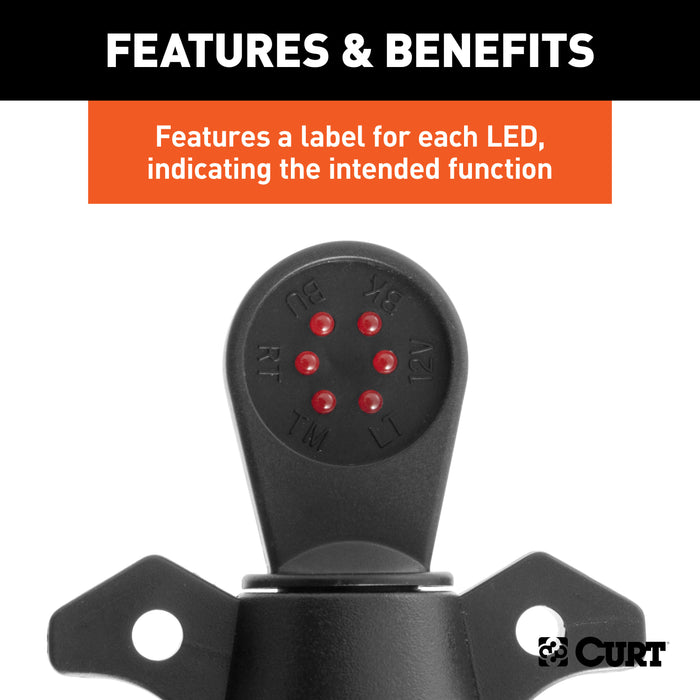 CURT 58270 CURT 58270 7-Pin RV Blade Trailer Wiring Towing Vehicle Socket Tester; Black - Truck Part Superstore